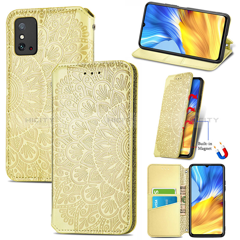 Coque Portefeuille Motif Fantaisie Livre Cuir Etui Clapet S09D pour Huawei Honor X10 Max 5G Or Plus