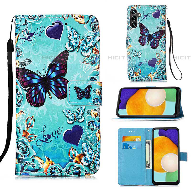 Coque Portefeuille Motif Fantaisie Livre Cuir Etui Clapet Y02B pour Samsung Galaxy A04s Bleu Ciel Plus