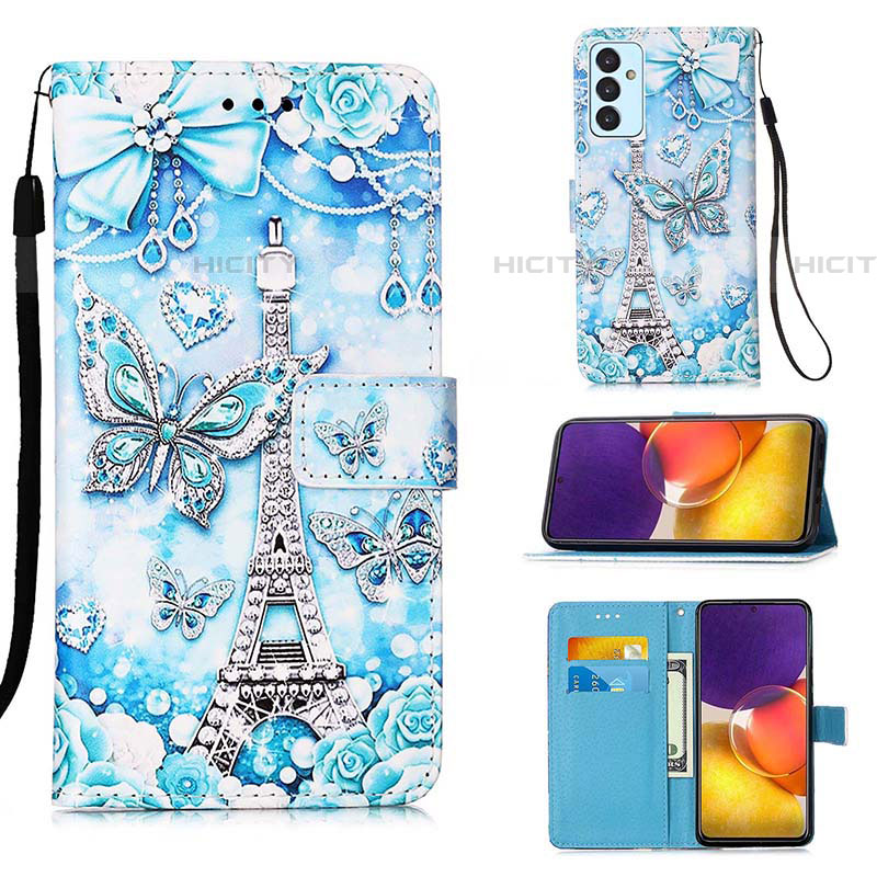 Coque Portefeuille Motif Fantaisie Livre Cuir Etui Clapet Y02B pour Samsung Galaxy A05s Bleu Clair Plus