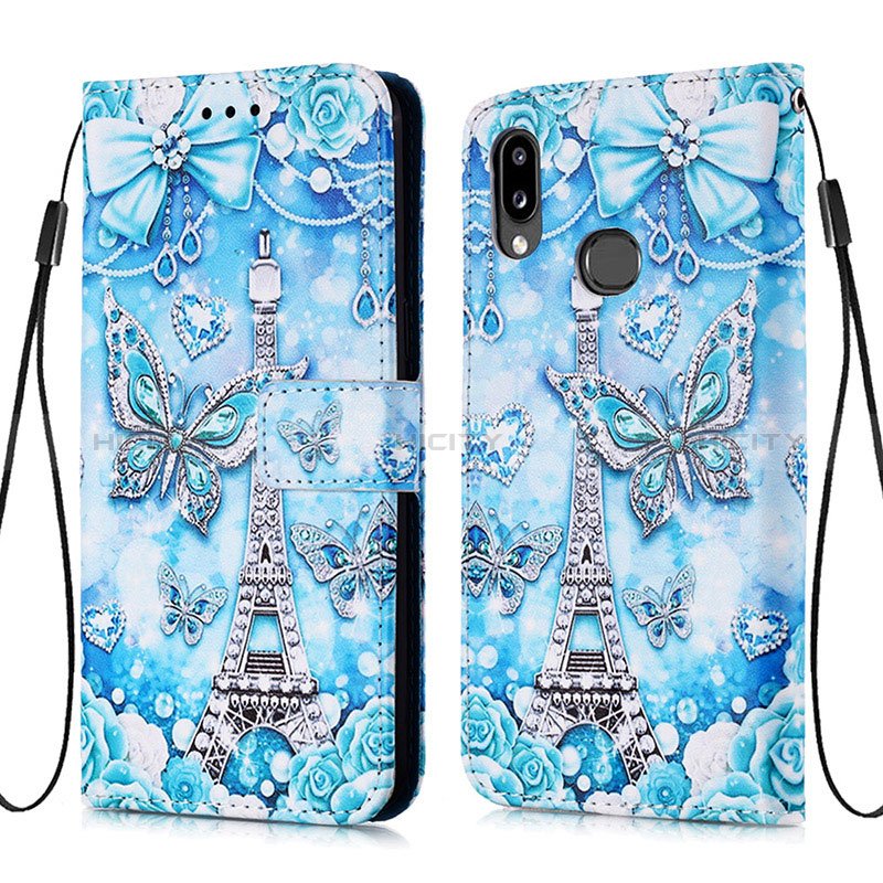 Coque Portefeuille Motif Fantaisie Livre Cuir Etui Clapet Y02B pour Samsung Galaxy A10s Bleu Clair Plus