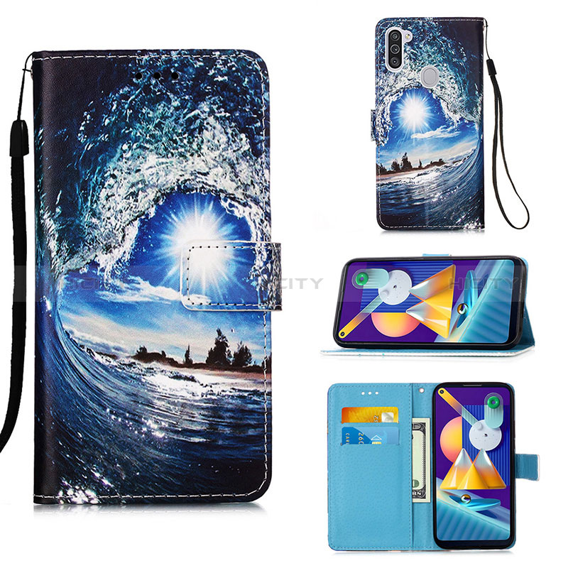 Coque Portefeuille Motif Fantaisie Livre Cuir Etui Clapet Y02B pour Samsung Galaxy A11 Bleu Royal Plus