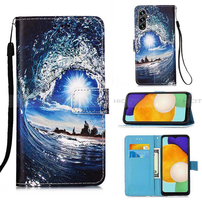 Coque Portefeuille Motif Fantaisie Livre Cuir Etui Clapet Y02B pour Samsung Galaxy A13 5G Bleu Royal Plus