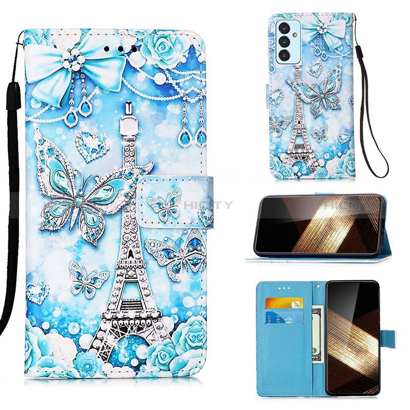 Coque Portefeuille Motif Fantaisie Livre Cuir Etui Clapet Y02B pour Samsung Galaxy A15 4G Bleu Clair Plus