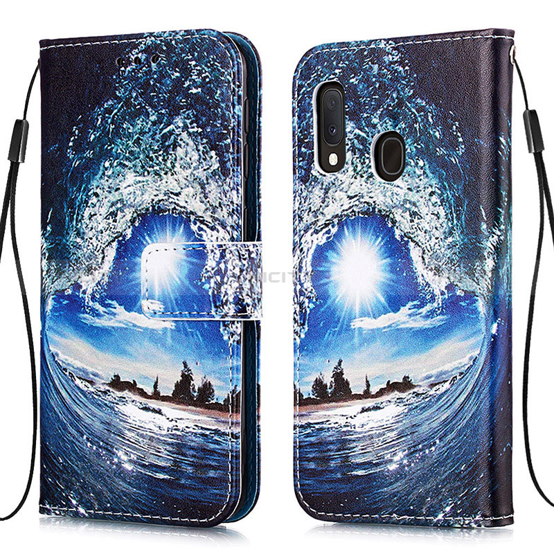 Coque Portefeuille Motif Fantaisie Livre Cuir Etui Clapet Y02B pour Samsung Galaxy A20e Bleu Royal Plus