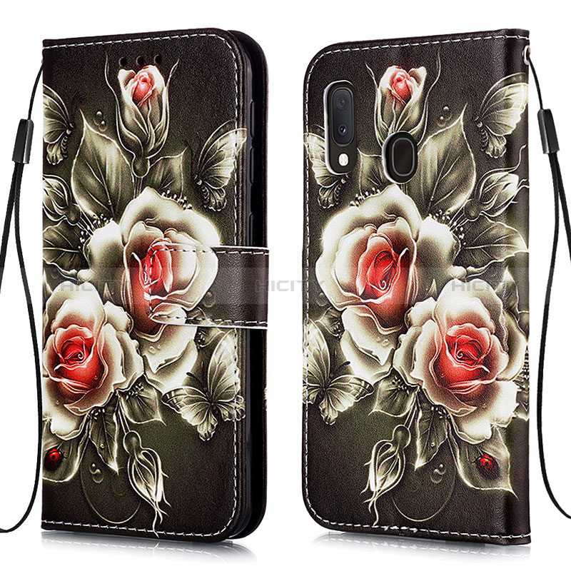 Coque Portefeuille Motif Fantaisie Livre Cuir Etui Clapet Y02B pour Samsung Galaxy A20e Noir Plus