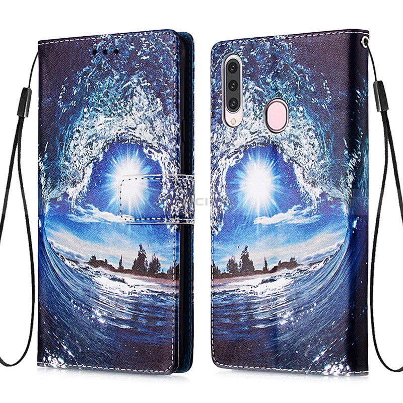 Coque Portefeuille Motif Fantaisie Livre Cuir Etui Clapet Y02B pour Samsung Galaxy A20s Bleu Royal Plus