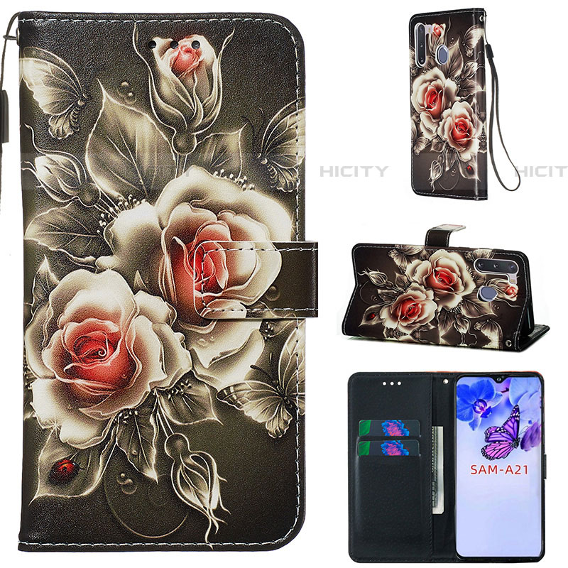 Coque Portefeuille Motif Fantaisie Livre Cuir Etui Clapet Y02B pour Samsung Galaxy A21 European Noir Plus