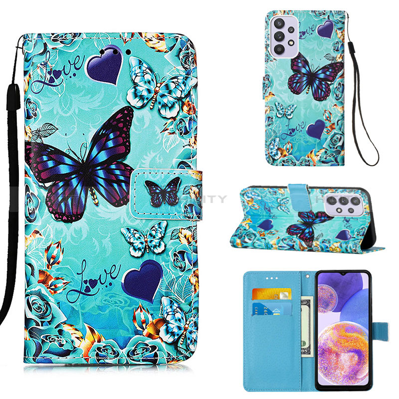 Coque Portefeuille Motif Fantaisie Livre Cuir Etui Clapet Y02B pour Samsung Galaxy A23 5G Bleu Ciel Plus