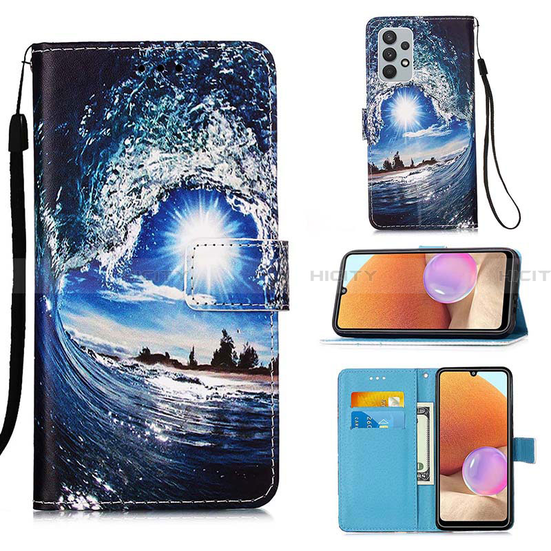 Coque Portefeuille Motif Fantaisie Livre Cuir Etui Clapet Y02B pour Samsung Galaxy A32 4G Bleu Royal Plus