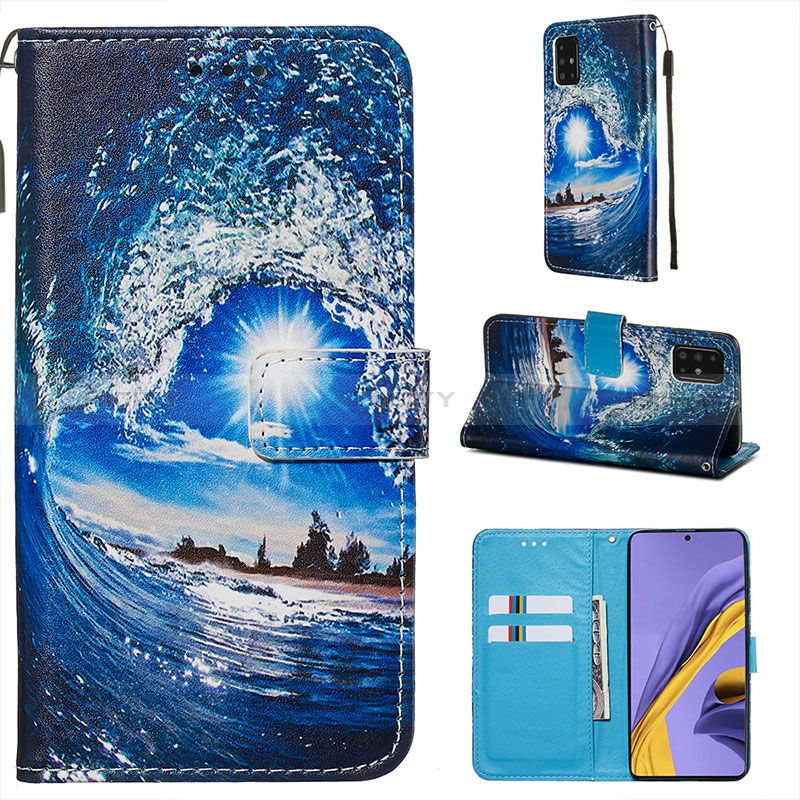 Coque Portefeuille Motif Fantaisie Livre Cuir Etui Clapet Y02B pour Samsung Galaxy A51 4G Bleu Royal Plus