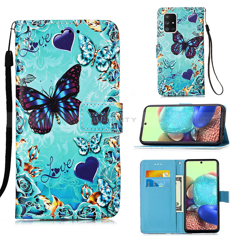 Coque Portefeuille Motif Fantaisie Livre Cuir Etui Clapet Y02B pour Samsung Galaxy A71 4G A715 Bleu Ciel Plus