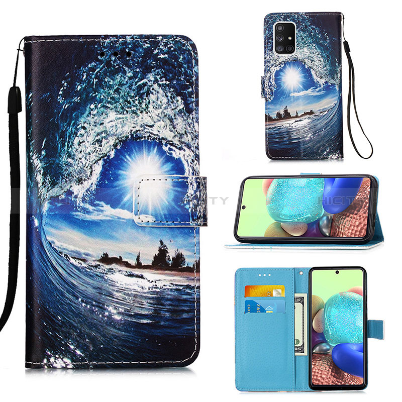 Coque Portefeuille Motif Fantaisie Livre Cuir Etui Clapet Y02B pour Samsung Galaxy A71 4G A715 Bleu Royal Plus