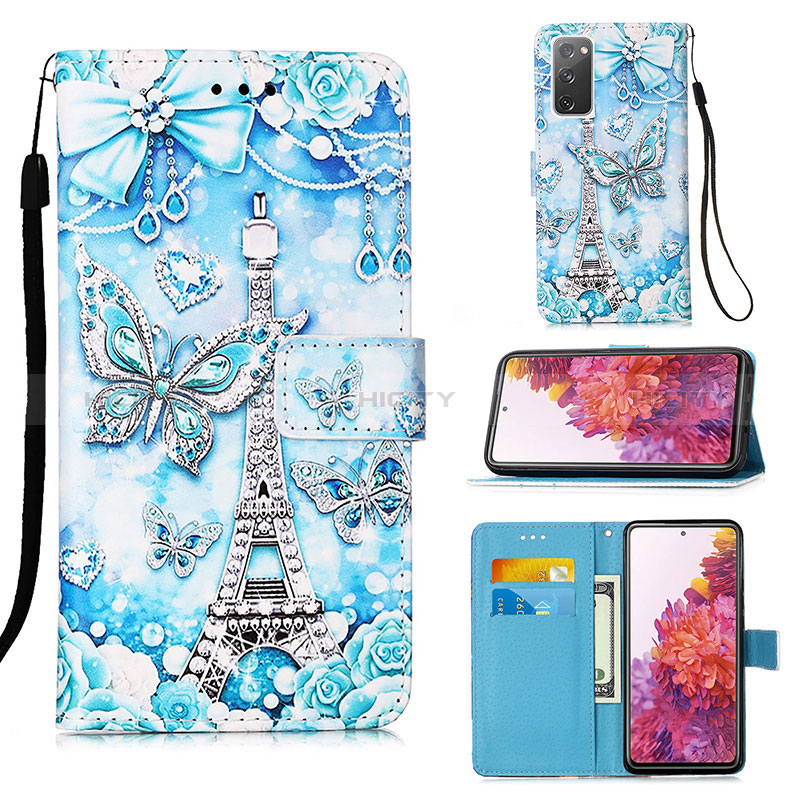 Coque Portefeuille Motif Fantaisie Livre Cuir Etui Clapet Y02B pour Samsung Galaxy S20 Lite 5G Bleu Clair Plus