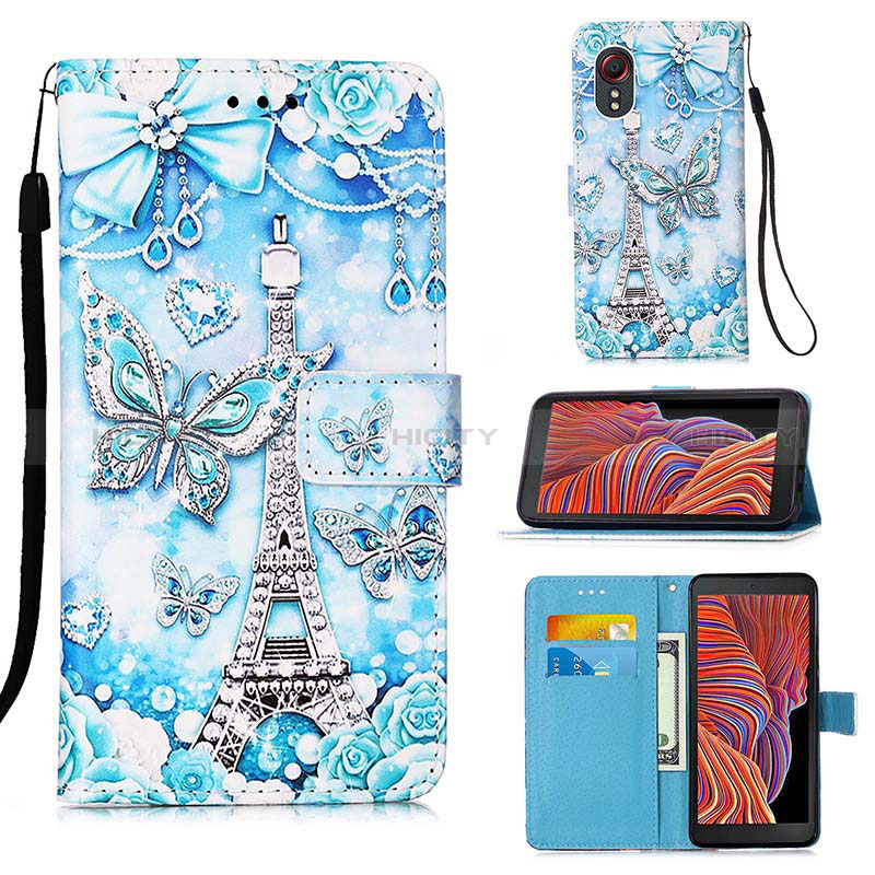 Coque Portefeuille Motif Fantaisie Livre Cuir Etui Clapet Y02B pour Samsung Galaxy XCover 5 SM-G525F Bleu Clair Plus