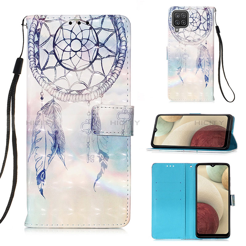 Coque Portefeuille Motif Fantaisie Livre Cuir Etui Clapet Y03B pour Samsung Galaxy A12 Bleu Clair Plus