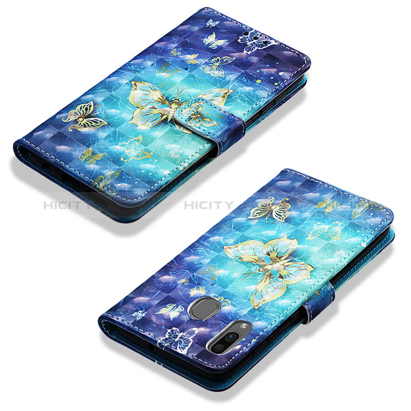 Coque Portefeuille Motif Fantaisie Livre Cuir Etui Clapet Y03B pour Samsung Galaxy A20 Bleu Ciel Plus