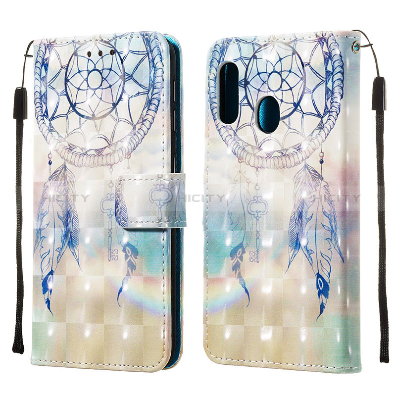 Coque Portefeuille Motif Fantaisie Livre Cuir Etui Clapet Y03B pour Samsung Galaxy A20e Bleu Clair Plus