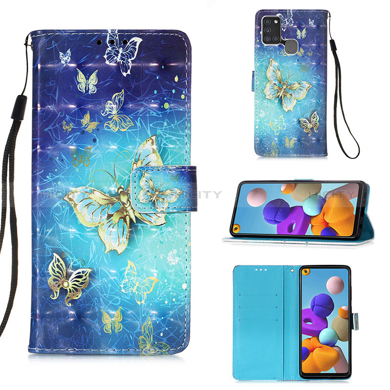 Coque Portefeuille Motif Fantaisie Livre Cuir Etui Clapet Y03B pour Samsung Galaxy A21s Bleu Ciel Plus