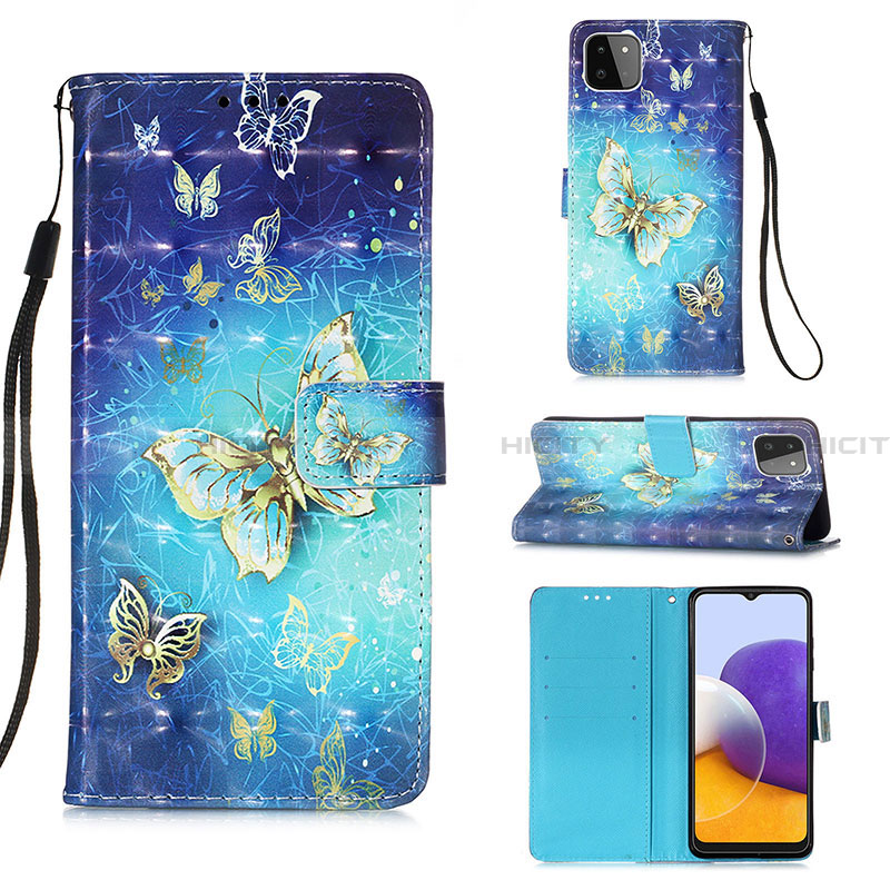 Coque Portefeuille Motif Fantaisie Livre Cuir Etui Clapet Y03B pour Samsung Galaxy A22 5G Bleu Ciel Plus