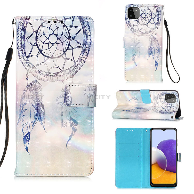 Coque Portefeuille Motif Fantaisie Livre Cuir Etui Clapet Y03B pour Samsung Galaxy A22s 5G Bleu Clair Plus