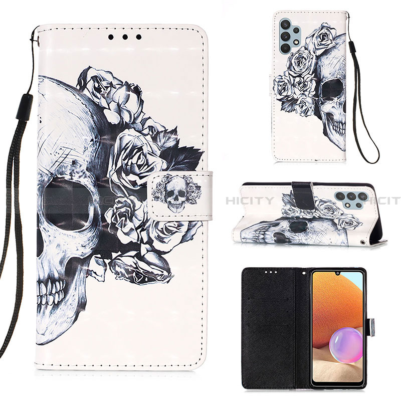 Coque Portefeuille Motif Fantaisie Livre Cuir Etui Clapet Y03B pour Samsung Galaxy A32 4G Noir Plus