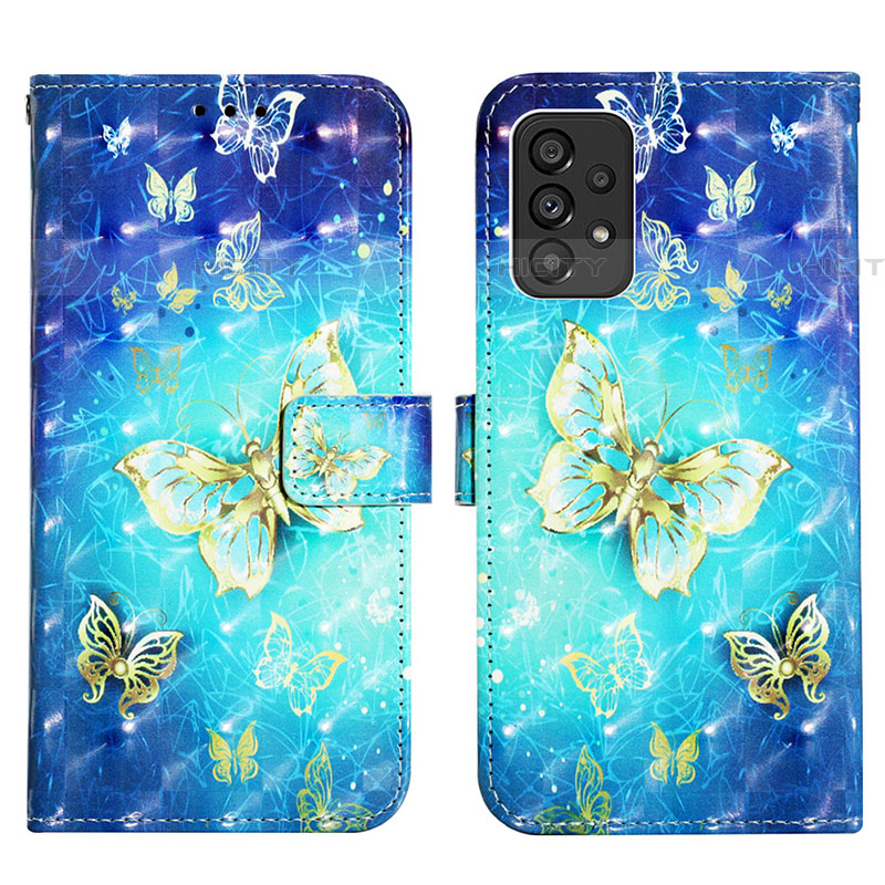 Coque Portefeuille Motif Fantaisie Livre Cuir Etui Clapet Y03B pour Samsung Galaxy A53 5G Bleu Ciel Plus