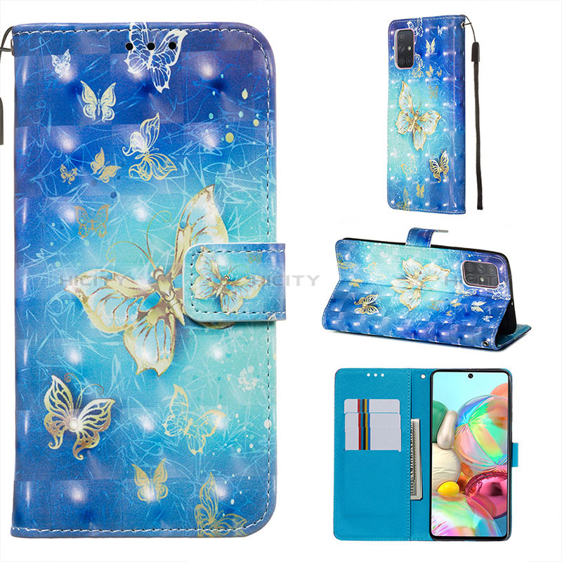 Coque Portefeuille Motif Fantaisie Livre Cuir Etui Clapet Y03B pour Samsung Galaxy A71 4G A715 Bleu Ciel Plus