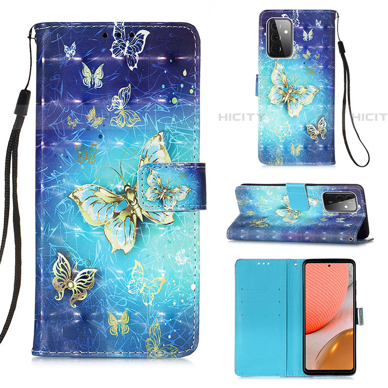 Coque Portefeuille Motif Fantaisie Livre Cuir Etui Clapet Y03B pour Samsung Galaxy A72 4G Bleu Ciel Plus