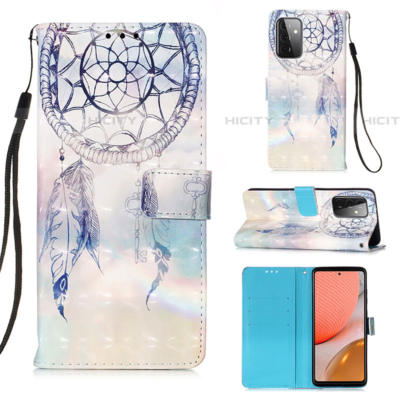 Coque Portefeuille Motif Fantaisie Livre Cuir Etui Clapet Y03B pour Samsung Galaxy A72 4G Bleu Clair Plus