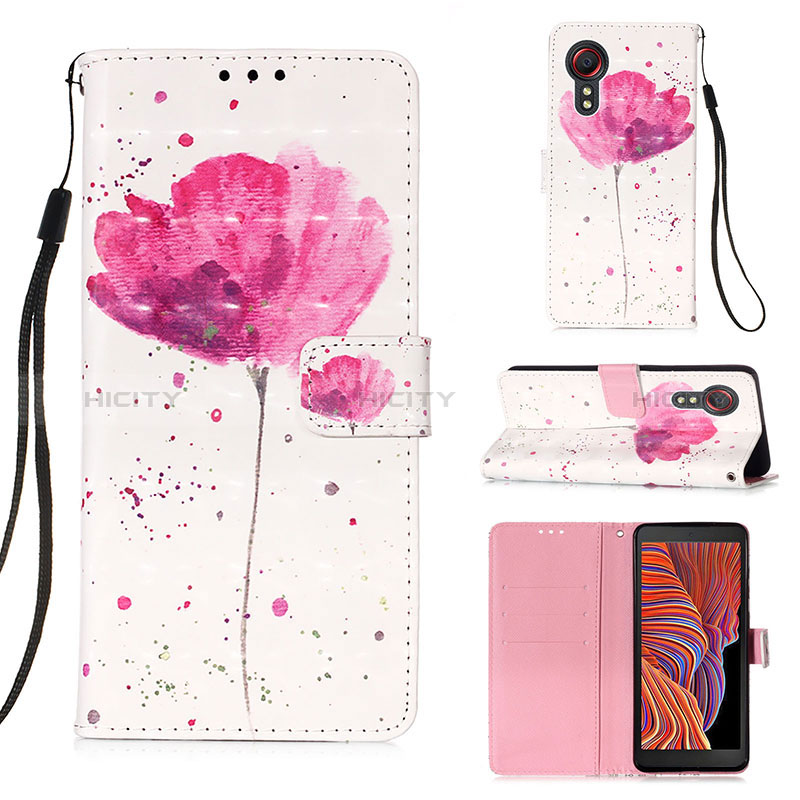 Coque Portefeuille Motif Fantaisie Livre Cuir Etui Clapet Y03B pour Samsung Galaxy XCover 5 SM-G525F Rose Plus