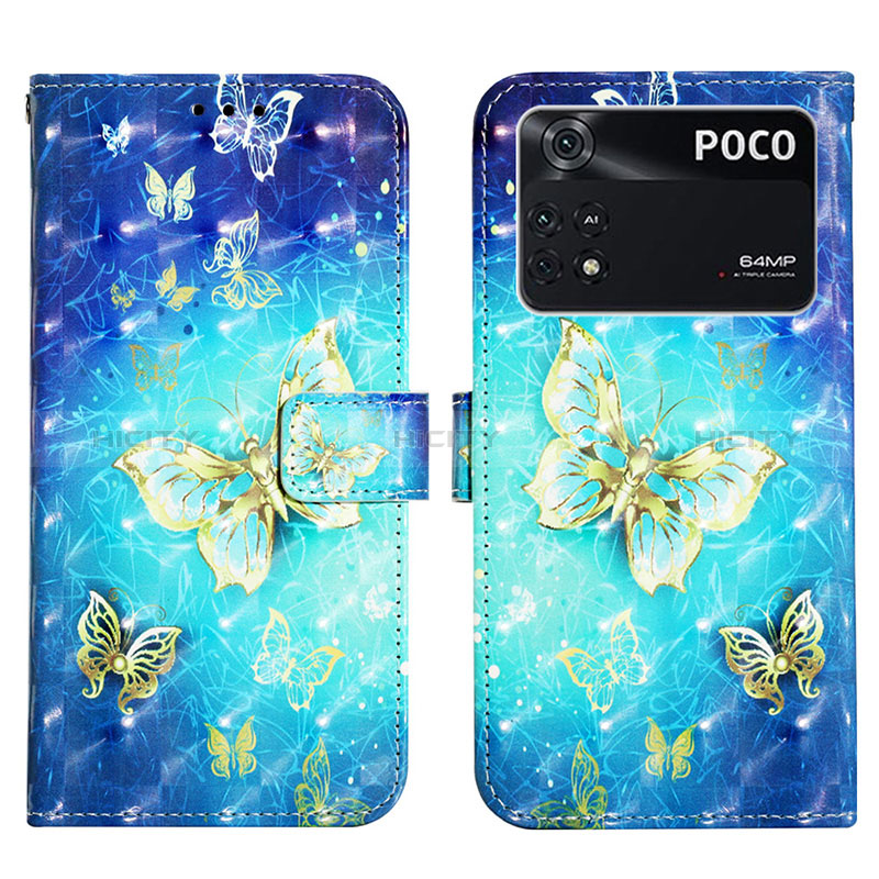 Coque Portefeuille Motif Fantaisie Livre Cuir Etui Clapet Y03B pour Xiaomi Poco M4 Pro 4G Bleu Ciel Plus