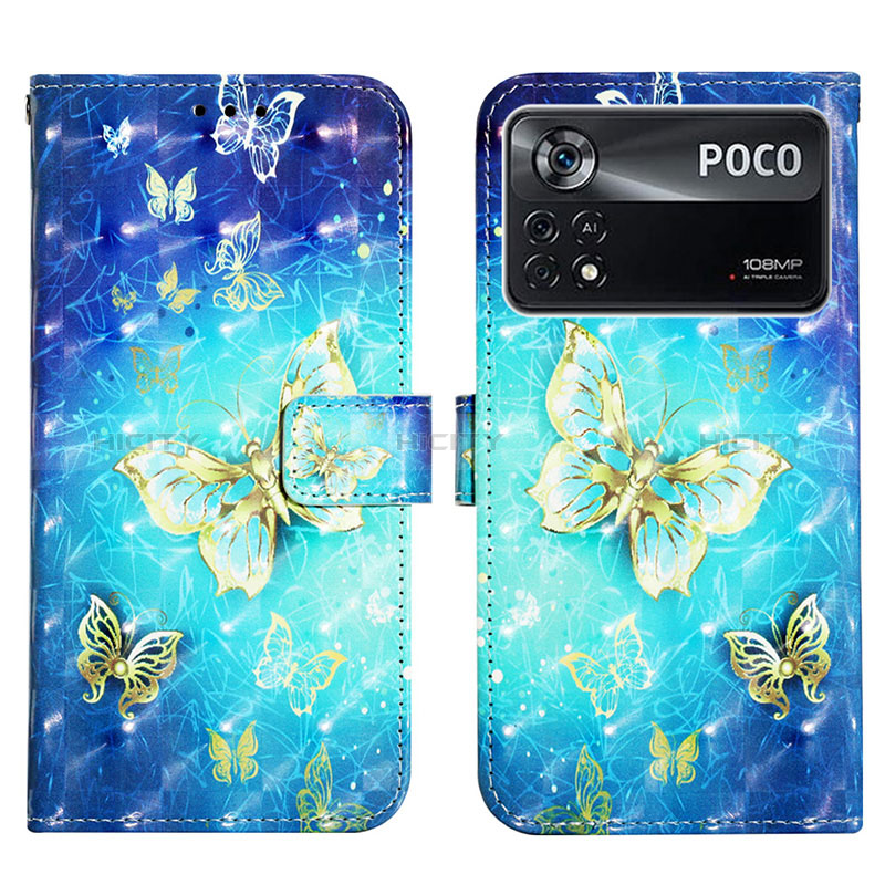 Coque Portefeuille Motif Fantaisie Livre Cuir Etui Clapet Y03B pour Xiaomi Poco X4 Pro 5G Bleu Ciel Plus