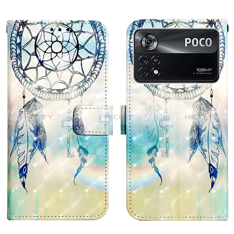 Coque Portefeuille Motif Fantaisie Livre Cuir Etui Clapet Y03B pour Xiaomi Redmi Note 11E Pro 5G Bleu Clair Plus