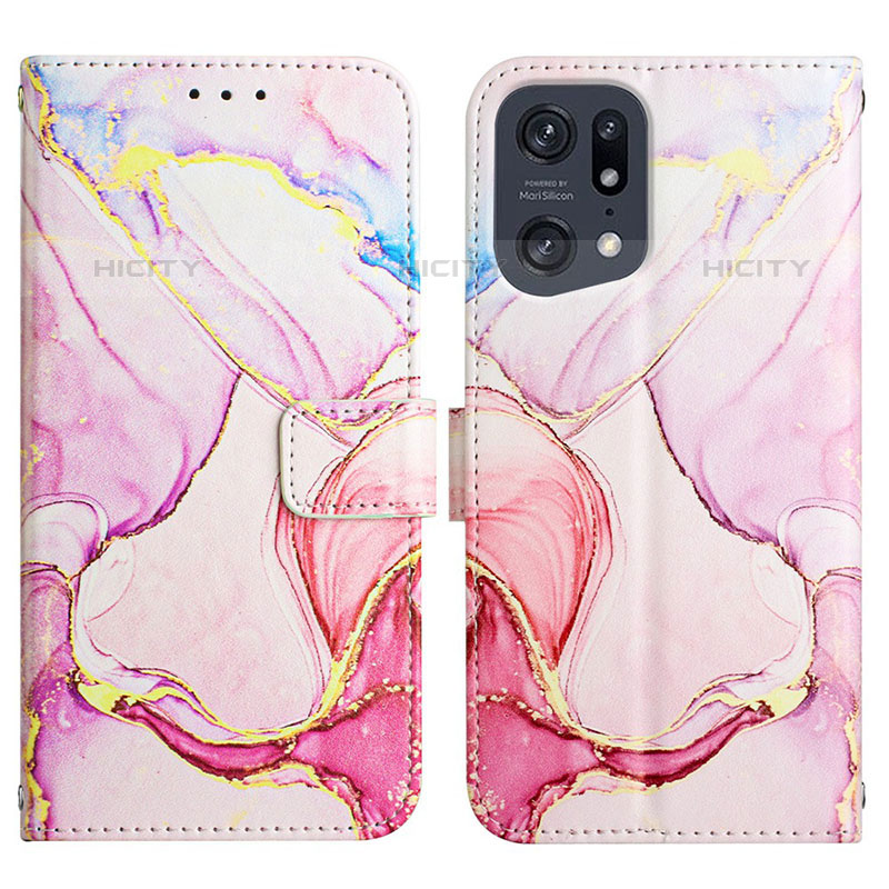 Coque Portefeuille Motif Fantaisie Livre Cuir Etui Clapet Y04B pour Oppo Find X5 Pro 5G Rose Plus