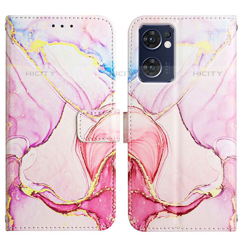 Coque Portefeuille Motif Fantaisie Livre Cuir Etui Clapet Y04B pour Oppo Reno7 5G Rose Plus