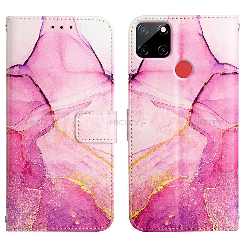 Coque Portefeuille Motif Fantaisie Livre Cuir Etui Clapet Y04B pour Realme C25 Rose Rouge Plus