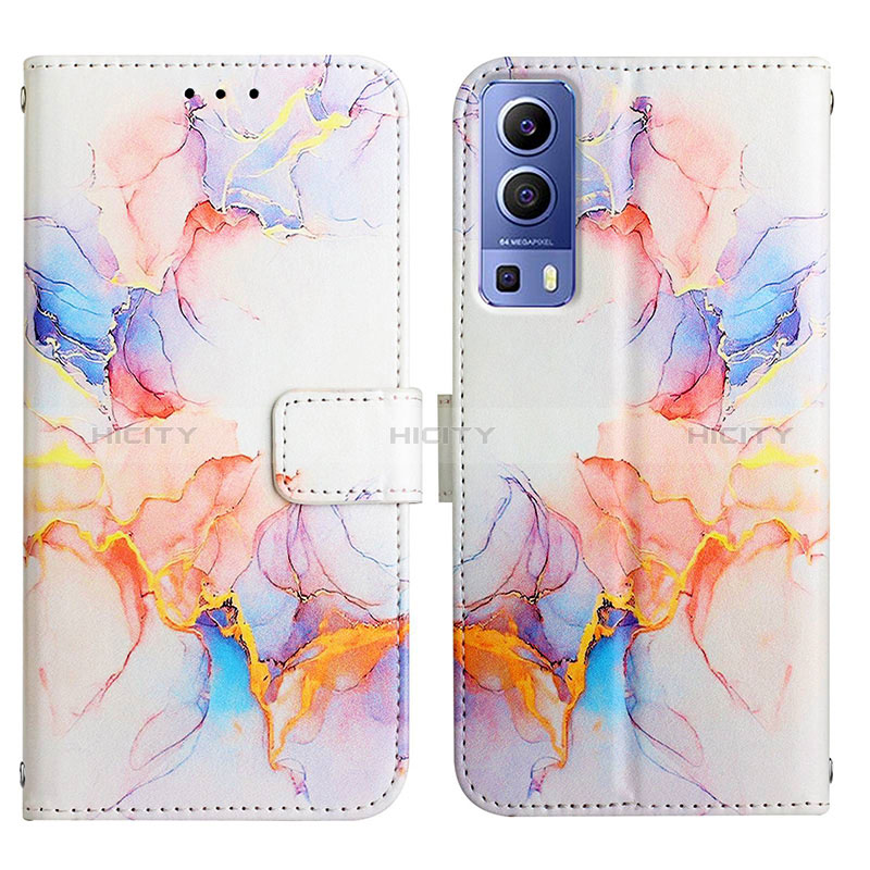 Coque Portefeuille Motif Fantaisie Livre Cuir Etui Clapet Y04B pour Vivo Y72 5G Bleu Plus