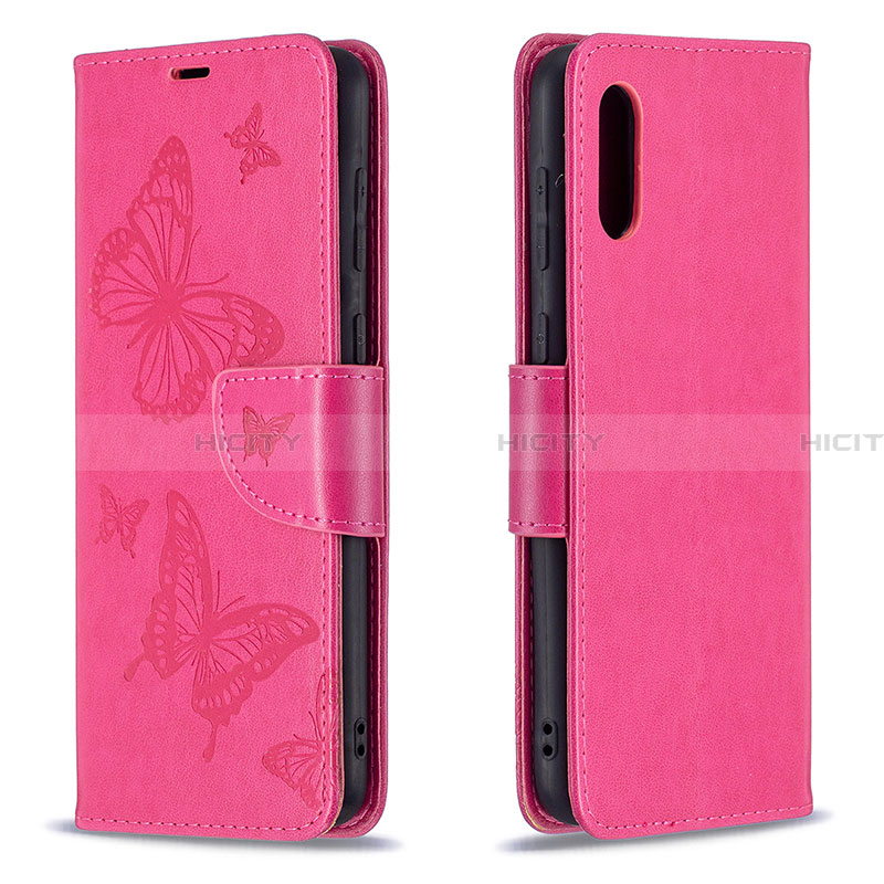 Coque Portefeuille Papillon Livre Cuir Etui Clapet B01F pour Samsung Galaxy A02 Rose Rouge Plus