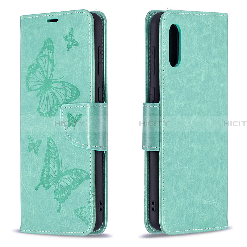 Coque Portefeuille Papillon Livre Cuir Etui Clapet B01F pour Samsung Galaxy A02 Vert Plus