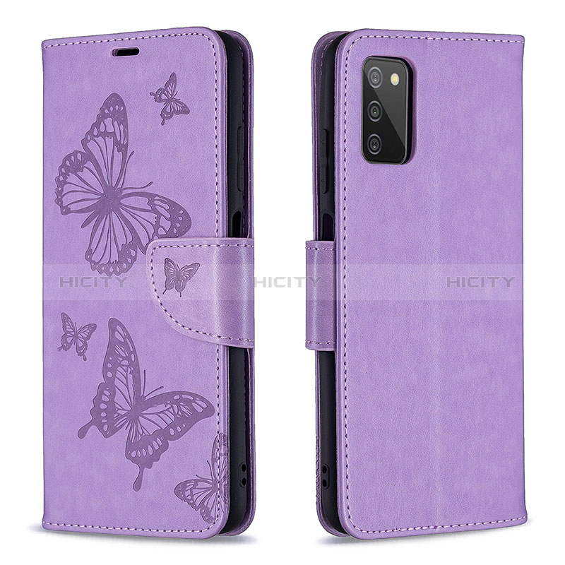 Coque Portefeuille Papillon Livre Cuir Etui Clapet B01F pour Samsung Galaxy A02s Violet Clair Plus