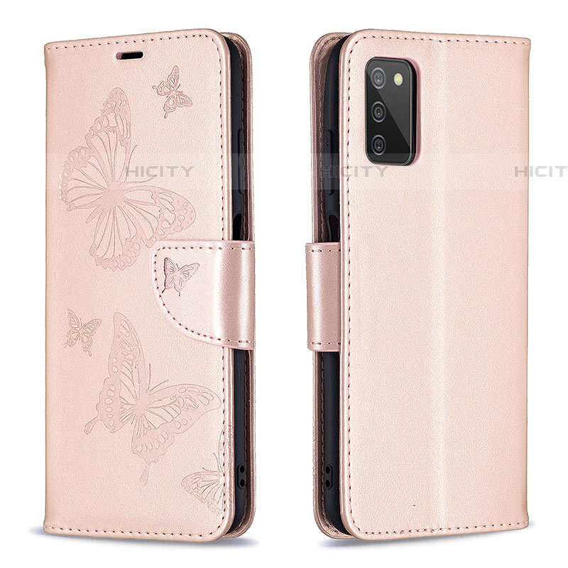 Coque Portefeuille Papillon Livre Cuir Etui Clapet B01F pour Samsung Galaxy A03s Or Rose Plus