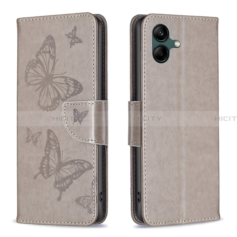 Coque Portefeuille Papillon Livre Cuir Etui Clapet B01F pour Samsung Galaxy A04 4G Gris Plus