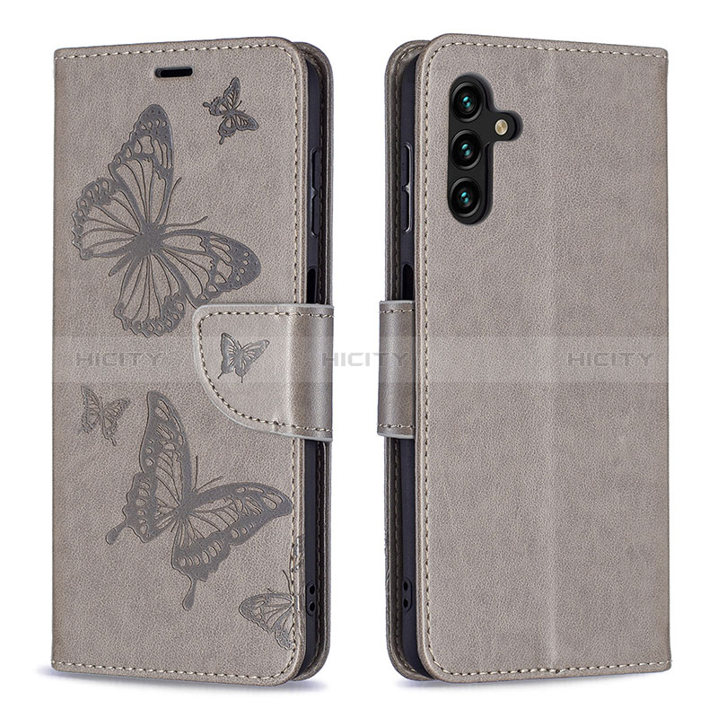 Coque Portefeuille Papillon Livre Cuir Etui Clapet B01F pour Samsung Galaxy A04s Gris Plus