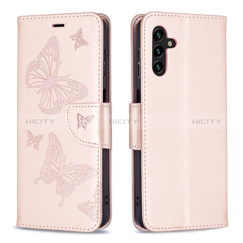 Coque Portefeuille Papillon Livre Cuir Etui Clapet B01F pour Samsung Galaxy A04s Or Rose Plus