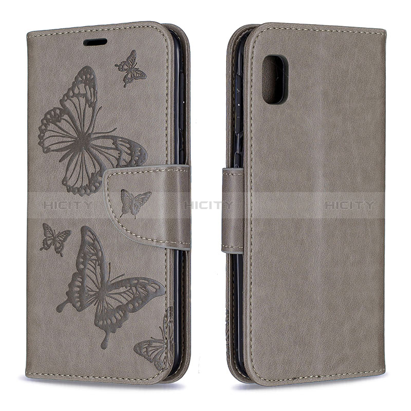 Coque Portefeuille Papillon Livre Cuir Etui Clapet B01F pour Samsung Galaxy A10e Gris Plus