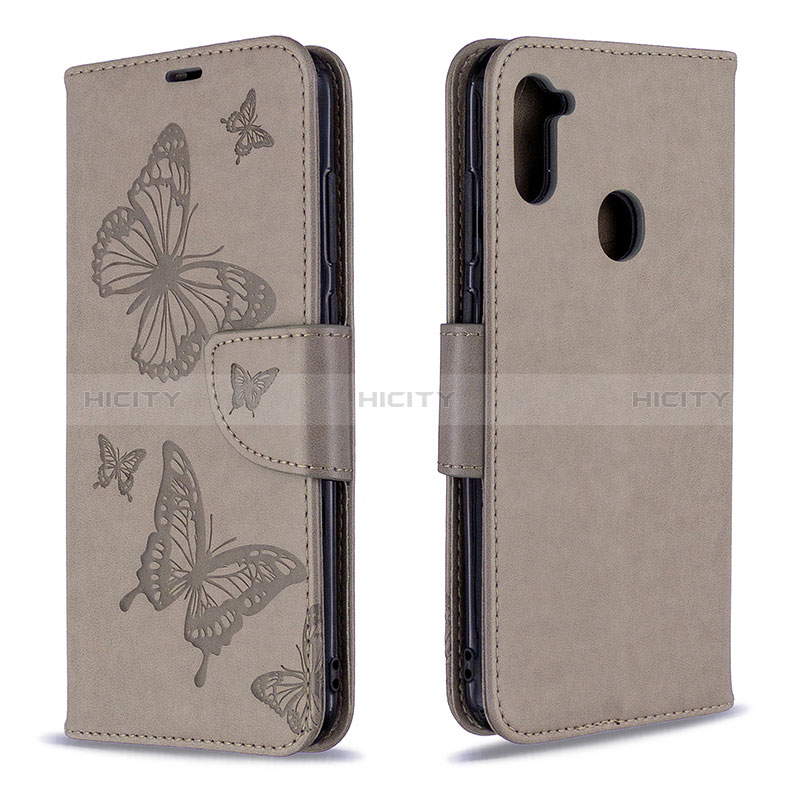 Coque Portefeuille Papillon Livre Cuir Etui Clapet B01F pour Samsung Galaxy A11 Gris Plus