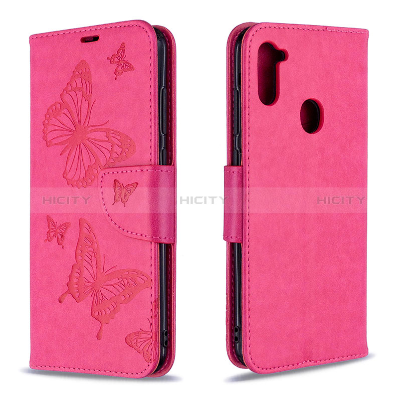 Coque Portefeuille Papillon Livre Cuir Etui Clapet B01F pour Samsung Galaxy A11 Rose Rouge Plus