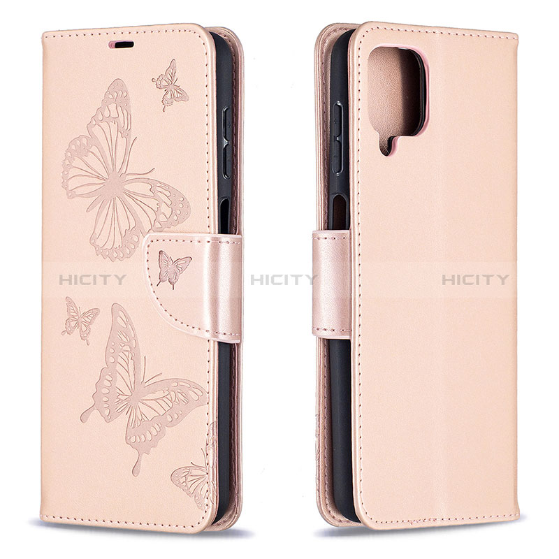 Coque Portefeuille Papillon Livre Cuir Etui Clapet B01F pour Samsung Galaxy A12 5G Or Rose Plus