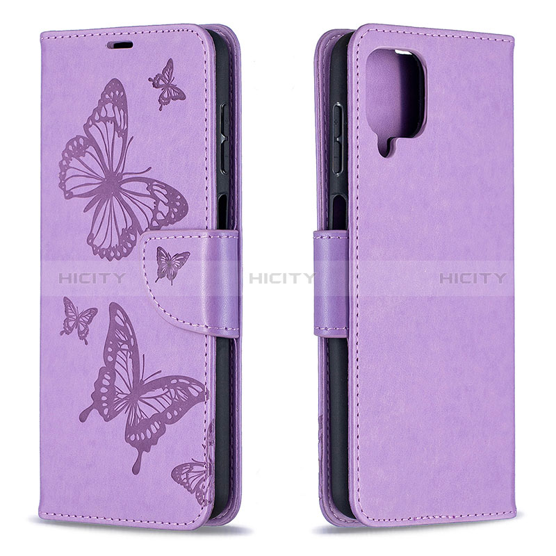 Coque Portefeuille Papillon Livre Cuir Etui Clapet B01F pour Samsung Galaxy A12 5G Violet Clair Plus