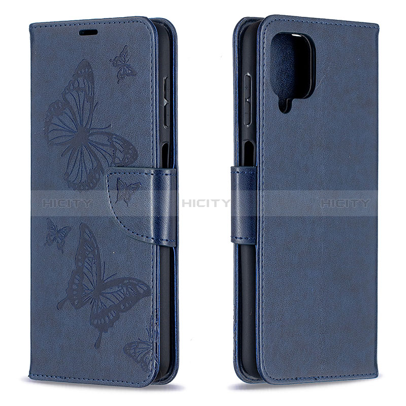 Coque Portefeuille Papillon Livre Cuir Etui Clapet B01F pour Samsung Galaxy A12 Nacho Bleu Plus